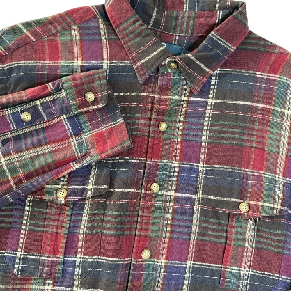 Polo Ralph Lauren Flannel Shirt Mens XL Burgundy Plaid Button Down Long Sleeve
